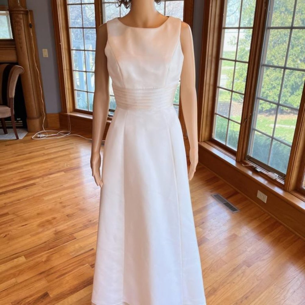 *Mon Cheri Ivory Tan Satin Sleeveless O Back Wedding Dress Bridal Gown Size 8 - Picture 6 of 14